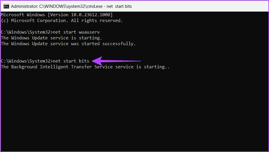 Restart-the-Background-Intelligent-Transfer-Service 8 طرق لإصلاح خطأ التثبيت 0x80070103 على Windows 11