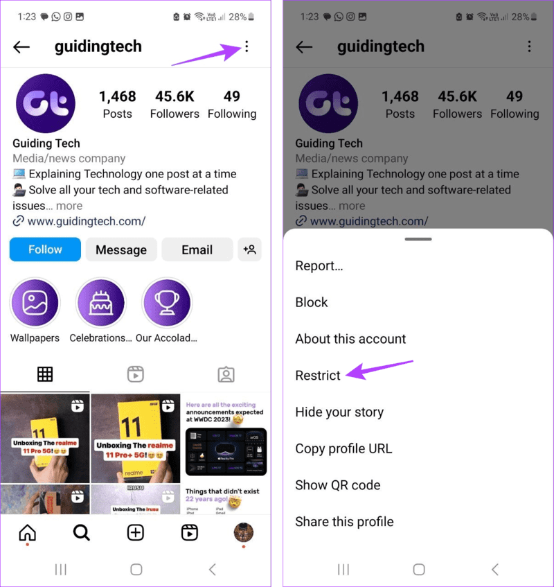 Restrict-Instagram-User كيفية رؤية رسائل Instagram دون إيصال القراءة