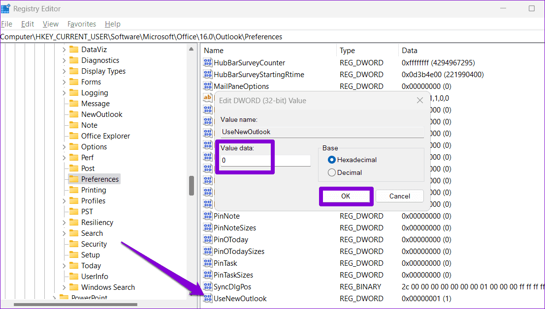 Revert-to-Classic-Outlook-on-Windows-via-Registry-Modification أفضل 4 طرق لتغيير Outlook الجديد إلى Outlook القديم (العرض الكلاسيكي) على Windows وMac