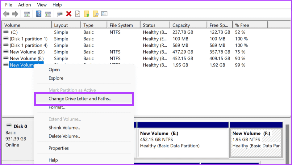Right-click-on-the-driver-you-wish-to-hide-and-choose-Change-Drive-Letter-and-Paths كيفية إخفاء الملفات والمجلدات في Windows 11