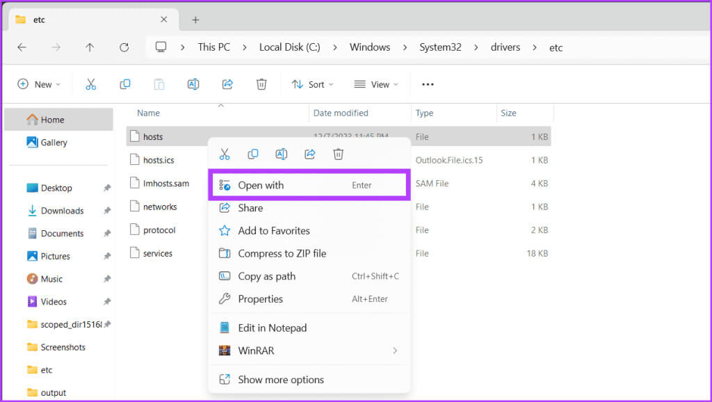 Right-click-on-the-hosts-file-and-select-Open-with-1-1024x578-1 8 طرق لإصلاح عدم عمل ملف المضيفين على Windows