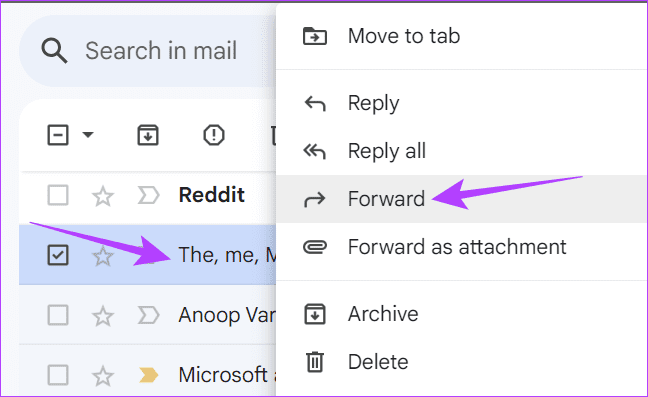 Right-click-the-email-and-choose-Forward كيفية إعادة توجيه البريد الإلكتروني إلى هاتفك كنص باستخدام Gmail وOutlook
