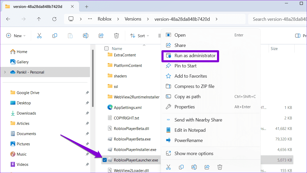 Run-Roblox-Player-as-Admin-on-Windows أفضل 6 إصلاحات لعدم عمل أداة تثبيت Roblox على Windows