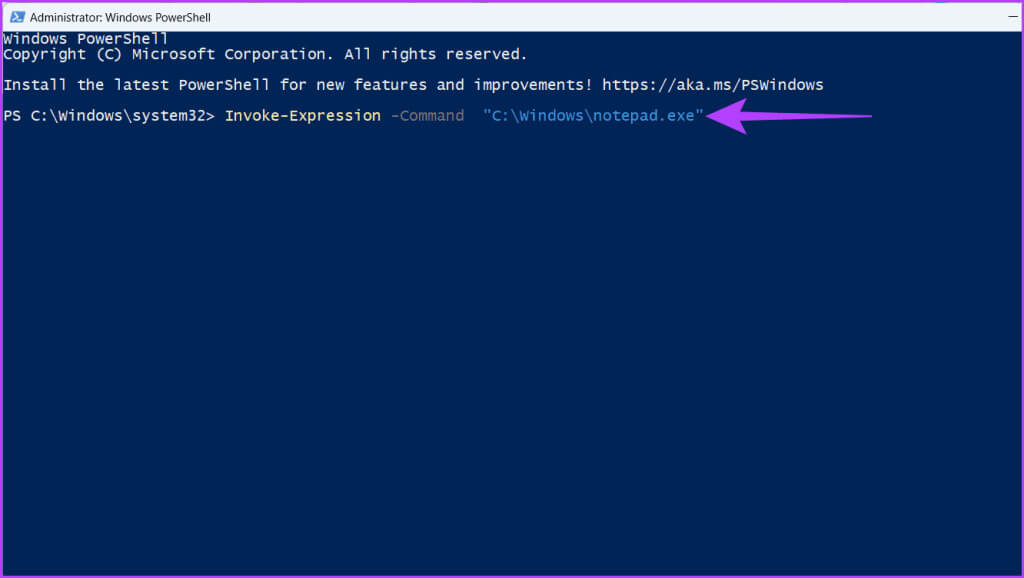 Run-an-EXE-file-using-Invoke-Expression-1024x578-1 5 طرق لتشغيل الملفات التنفيذية (EXE) من PowerShell