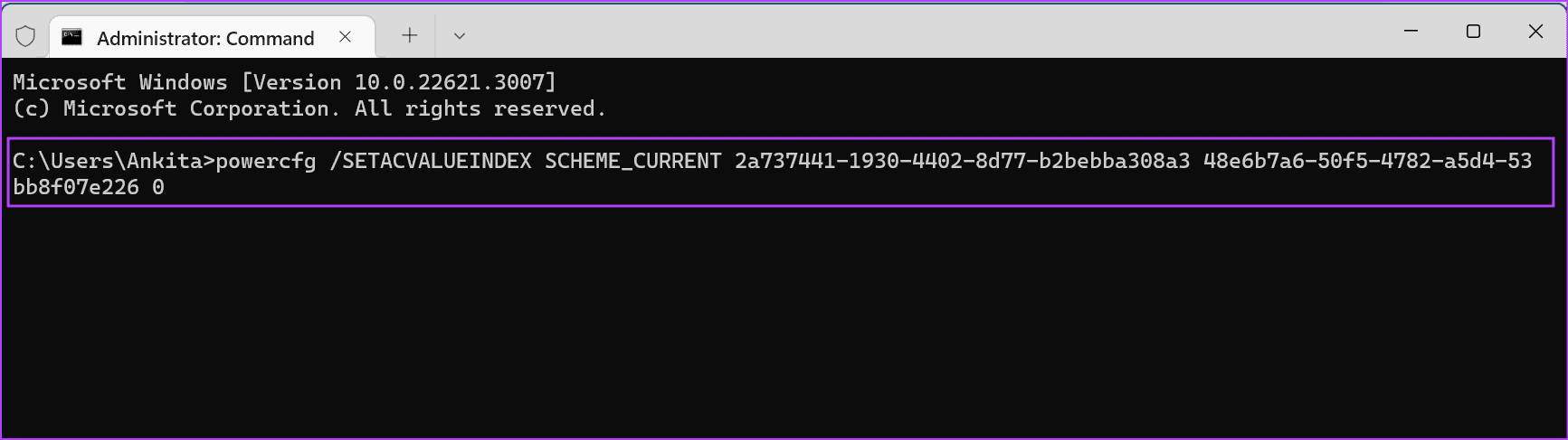 Run-the-command كيفية تعطيل تعليق USB الانتقائي في Windows 11
