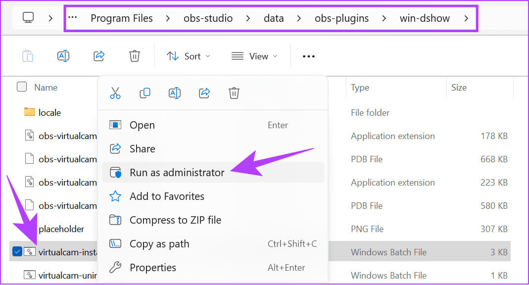 Run-virtual-cam-installer-as-adminsitrator-in-OBS 5 طرق لإصلاح فشل تحميل مكونات OBS الإضافية على Windows