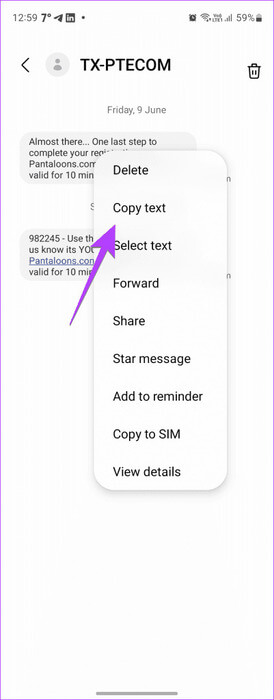 Samsung-messages-copy-text-401x1024-1 4 طرق سهلة لنسخ ولصق النص على Android
