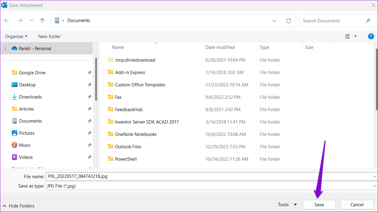 Save-Outlook-Attachment-on-Windows ماذا تفعل إذا كان صندوق بريدك Outlook ممتلئًا