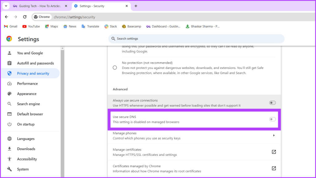 Scroll-down-and-toggle-off-Use-secure-DNS-1024x578-1 8 طرق لإصلاح عدم عمل ملف المضيفين على Windows