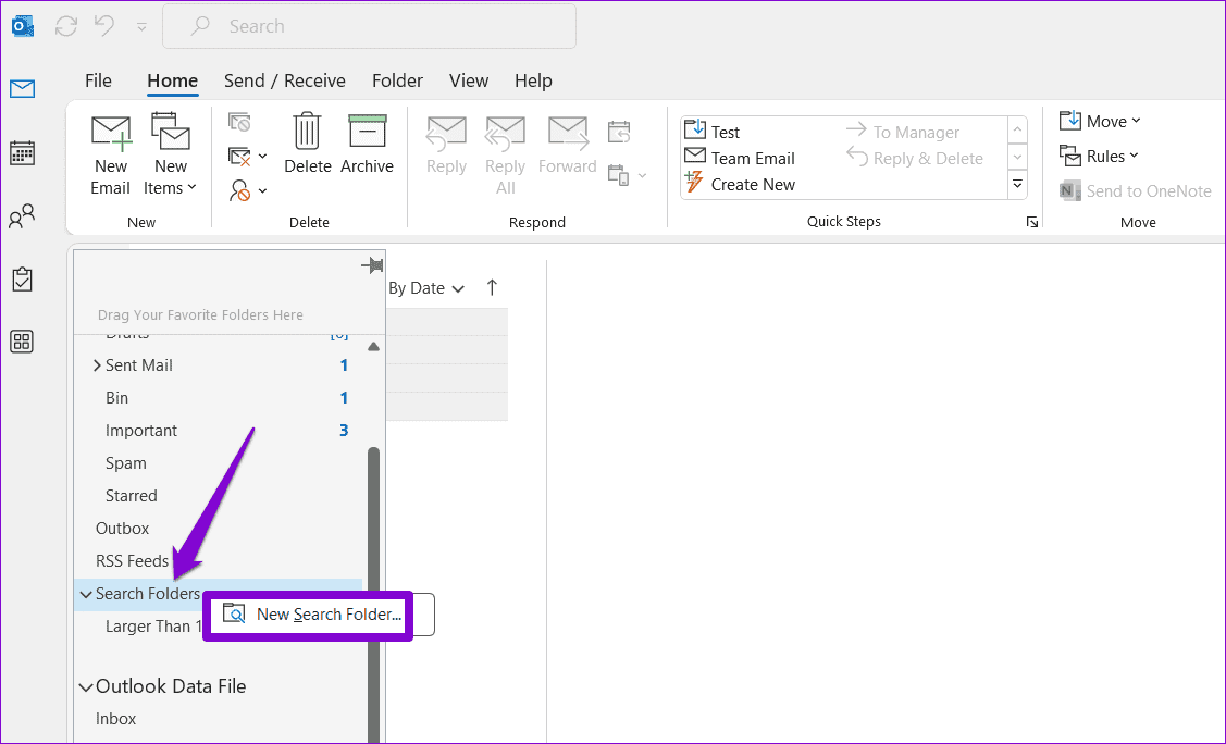 Search-New-Folder-in-Outlook ماذا تفعل إذا كان صندوق بريدك Outlook ممتلئًا