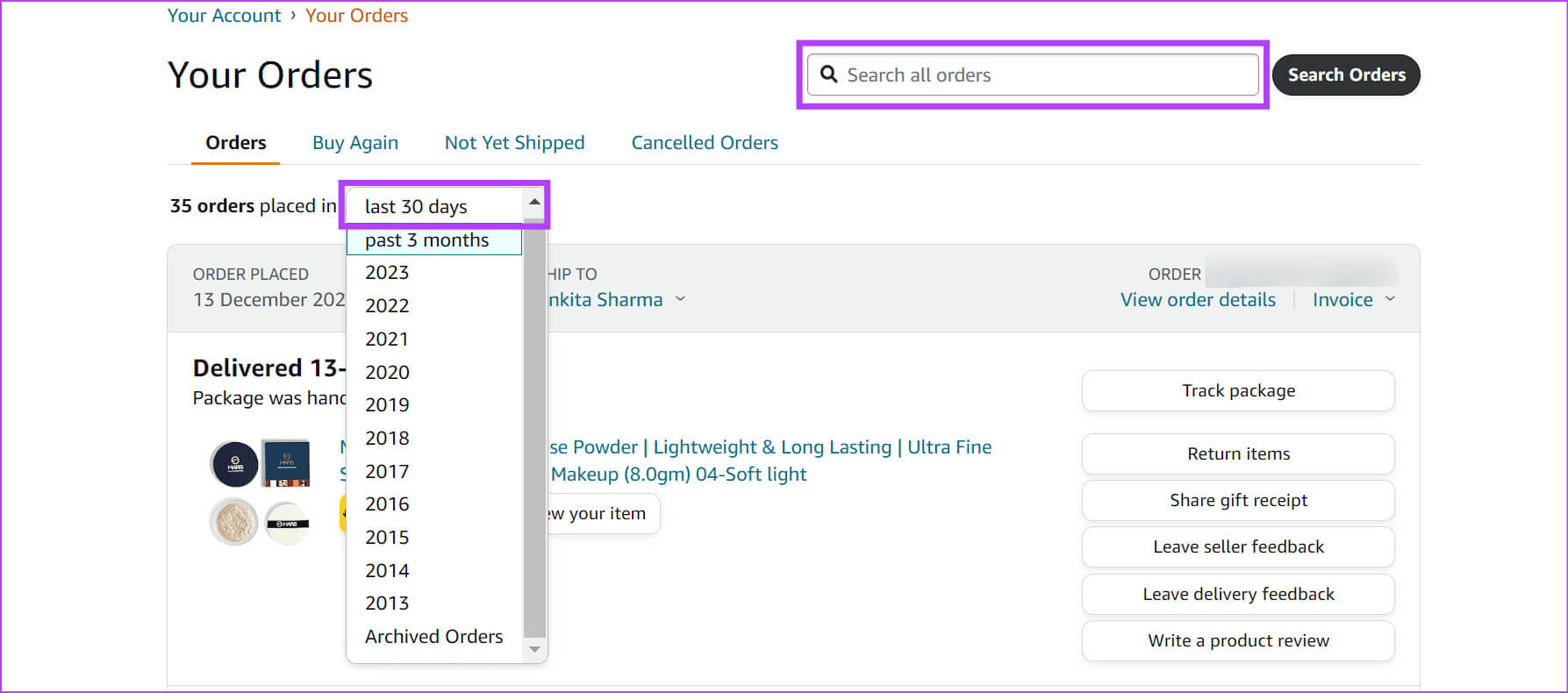 Search-for-orders كيفية العثور عن سجل طلبات Amazon وتنزيله