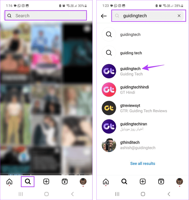 Search-user-on-Instagram كيفية رؤية رسائل Instagram دون إيصال القراءة