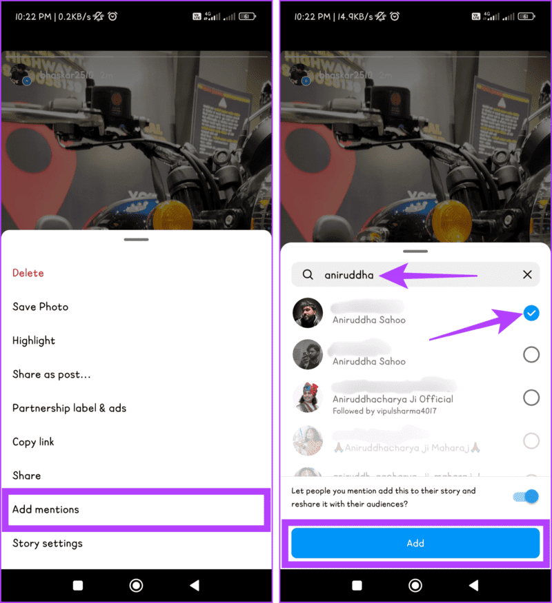Select-Add-Mentions-look-for-your-friend-and-tap-the-Add-button-1405x1536-1 كيفية وضع علامة/إشارة إلى شخص ما في قصة Instagram دون ظهوره