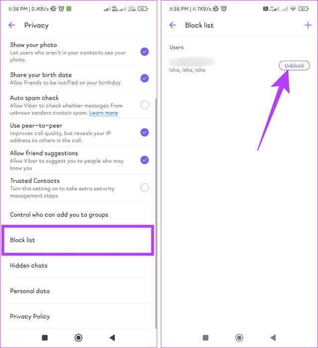 Select-Block-list-and-press-the-Unblock-button-935x1024-1 كيفية حظر أو إلغاء حظر شخص ما على تطبيق Viber