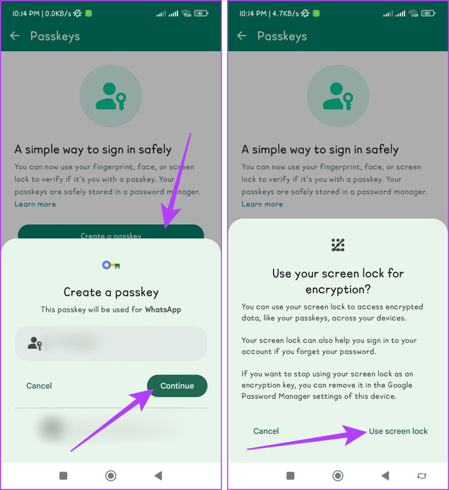 Select-Create-a-passkey-press-Continue-and-tap-Use-screen-lock-in-the-popup-937x1024-1 كيفية إعداد واستخدام WhatsApp Passkeys