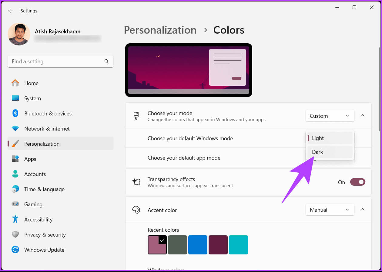 Select-Dark_batch كيفية تغيير لون شريط المهام في Windows 11