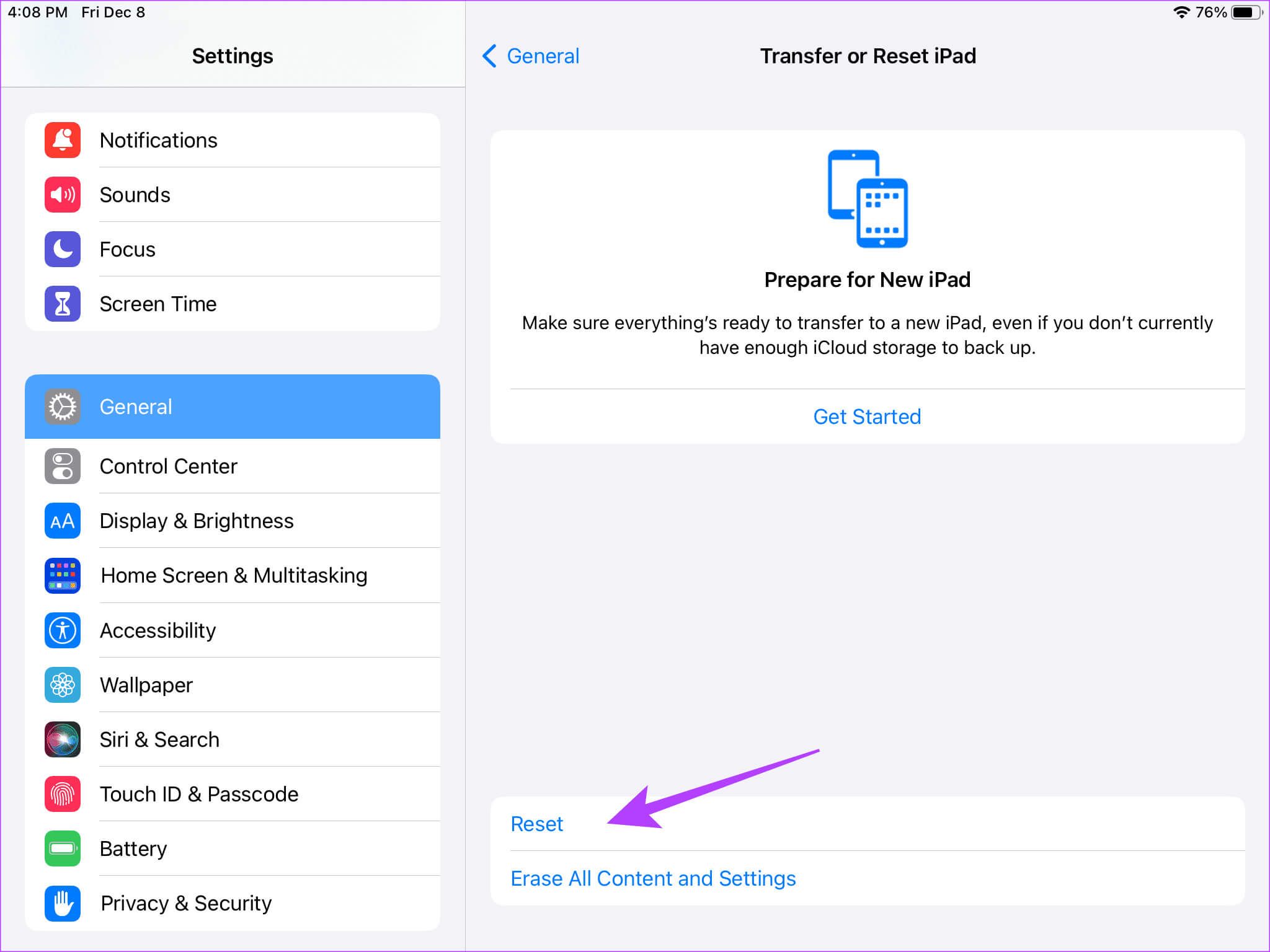 Select-Reset-1 6 طرق لإصلاح مشكلة عدم تحديث جهاز iPad