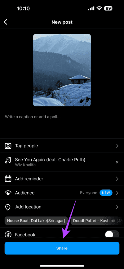 Select-Share 8 طرق لإصلاح مشكلة عدم ظهور الموسيقى في منشور Instagram