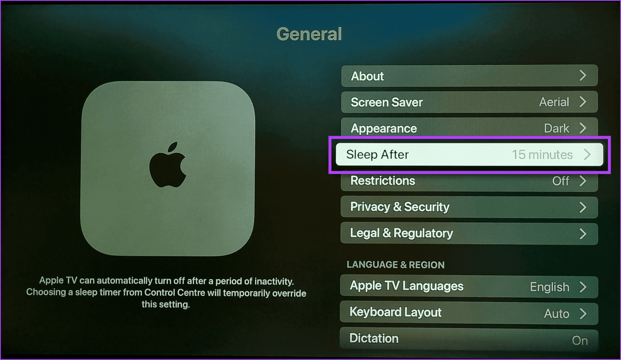 Select-Sleep-After-2048x1188-1 كيفية إيقاف تشغيل Apple TV باستخدام جهاز التحكم عن بعد أو بدونه