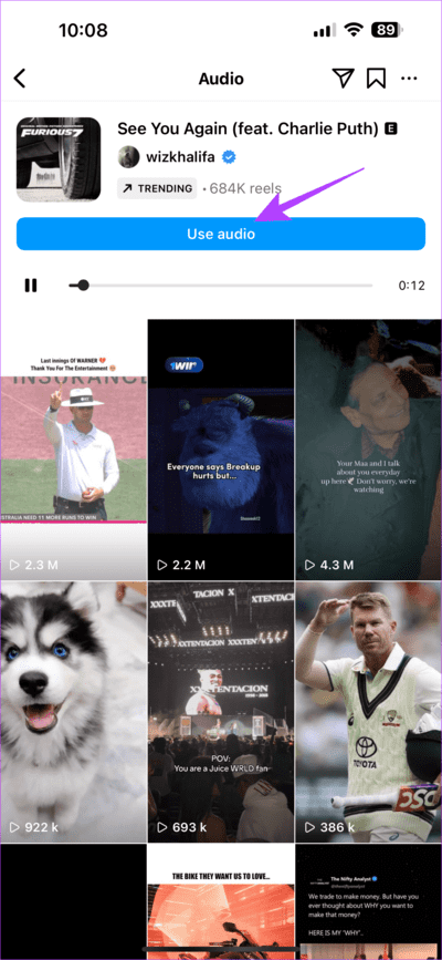 Select-Use-Audio 8 طرق لإصلاح مشكلة عدم ظهور الموسيقى في منشور Instagram