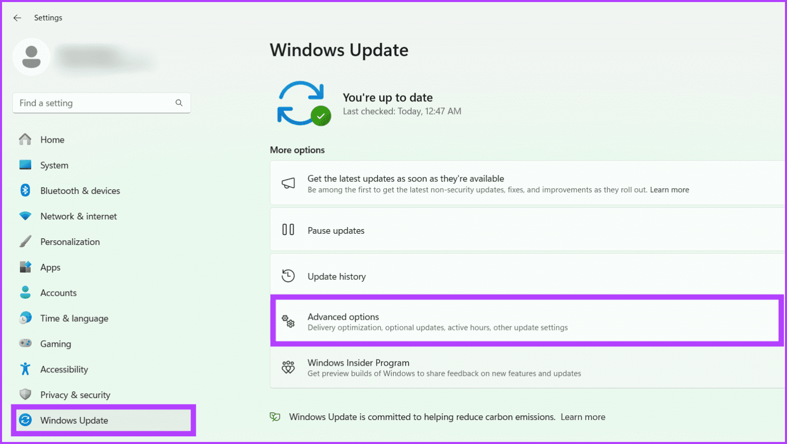 Select-Windows-Update-and-choose-Advanced-options-1536x868-1 8 طرق لإصلاح خطأ التثبيت 0x80070103 على Windows 11