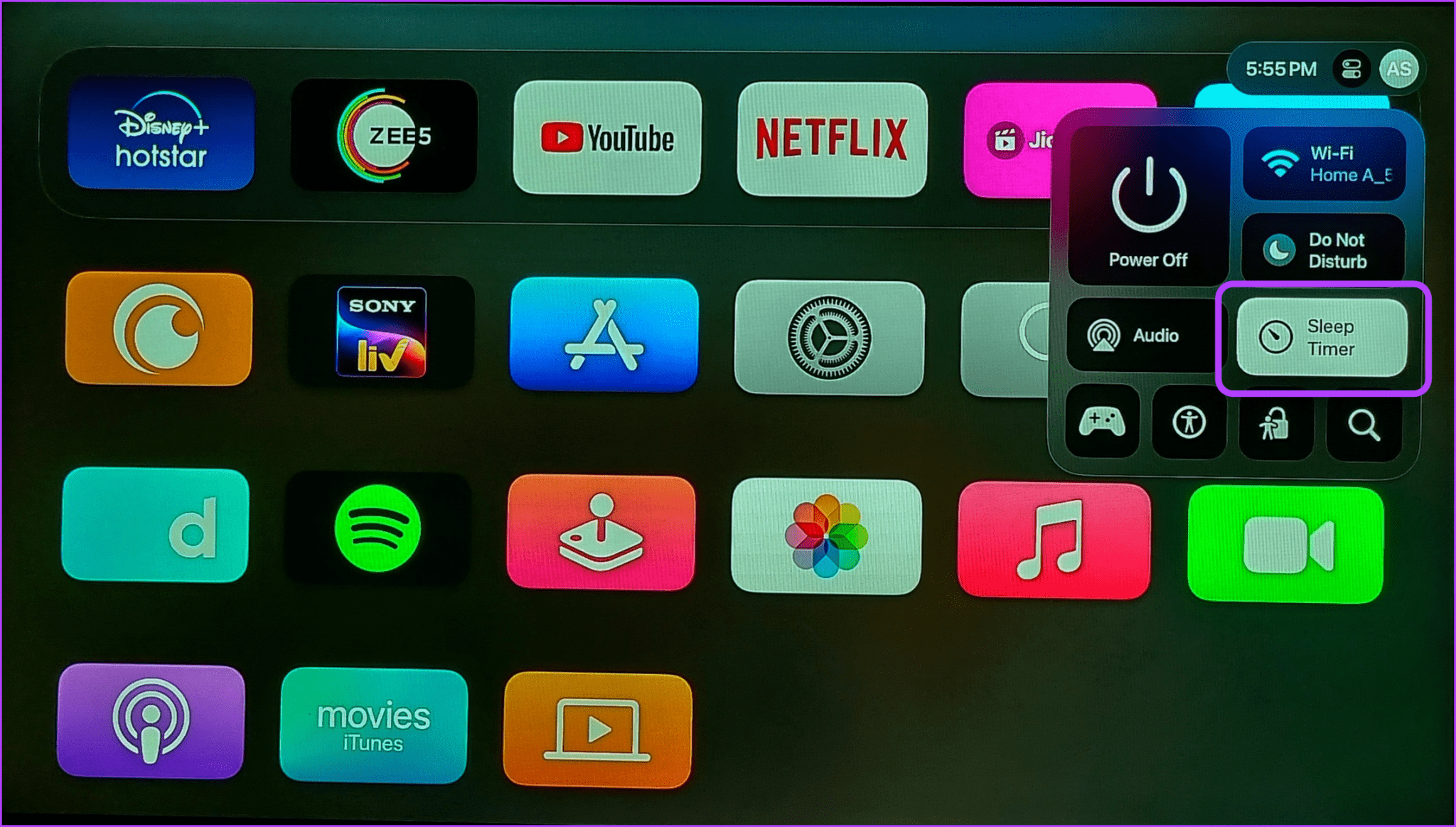Select-sleep-timer-2048x1163-1 كيفية إيقاف تشغيل Apple TV باستخدام جهاز التحكم عن بعد أو بدونه