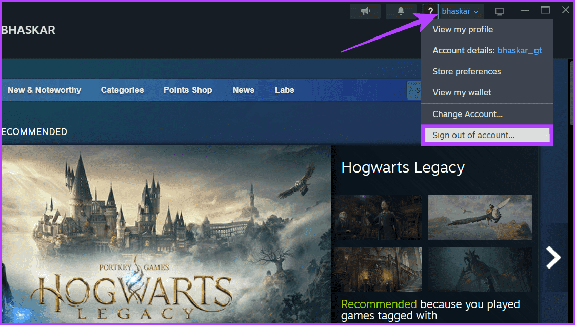Select-your-username-and-click-Sign-out-of-account 10 طرق لإصلاح عدم عمل مشاركة العائلة لـ Steam على Windows 11