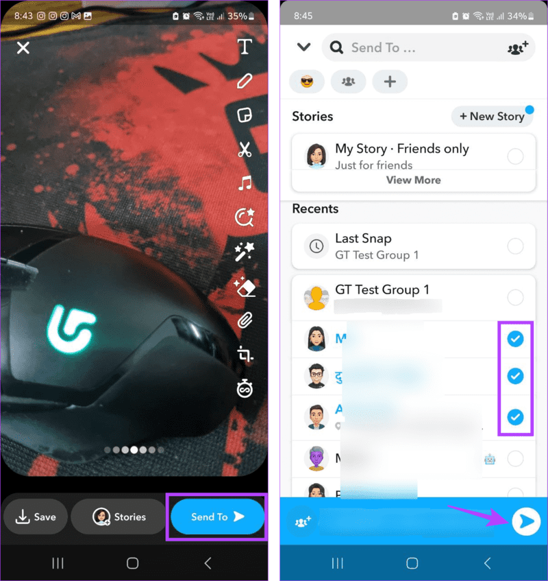Send-Snap-to-contacts كيفية إرسال Snap للجميع مرة واحدة على Snapchat