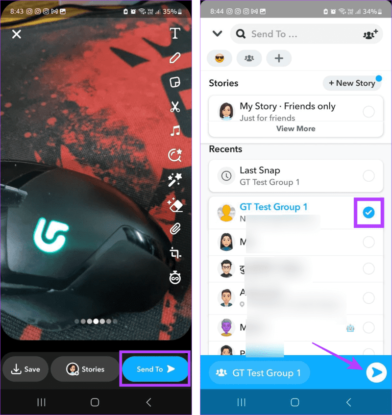 Send-Snap-to-group كيفية إرسال Snap للجميع مرة واحدة على Snapchat