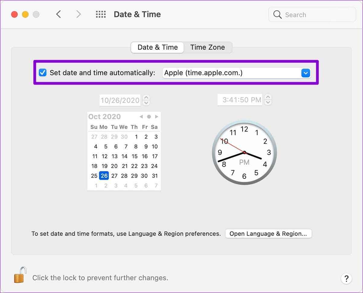 Set-Date-and-Time-Automatically-on-Mac أفضل 7 إصلاحات لعدم القدرة على شراء أي شيء على Roblox