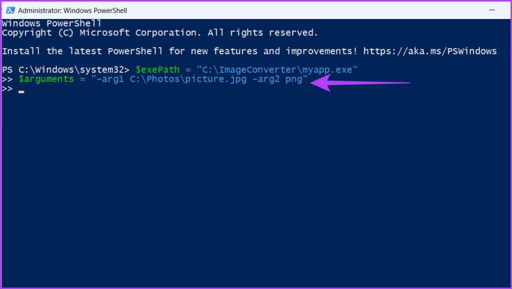 Set-arguments-1024x579-1 5 طرق لتشغيل الملفات التنفيذية (EXE) من PowerShell