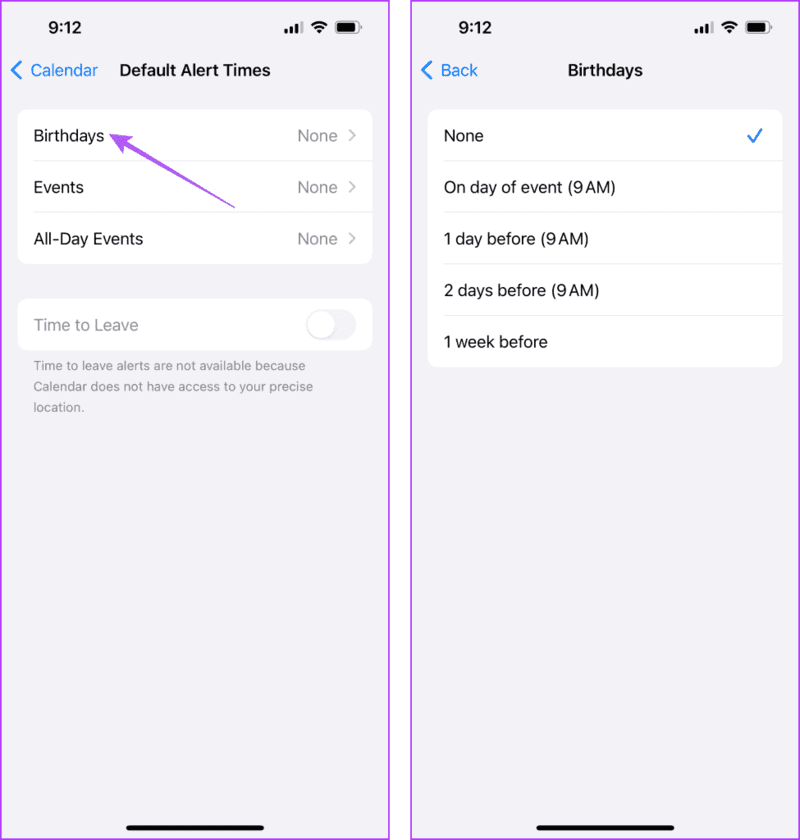 Set-event-alert-time كيفية إضافة ورؤية أعياد الميلاد على تقويم iPhone