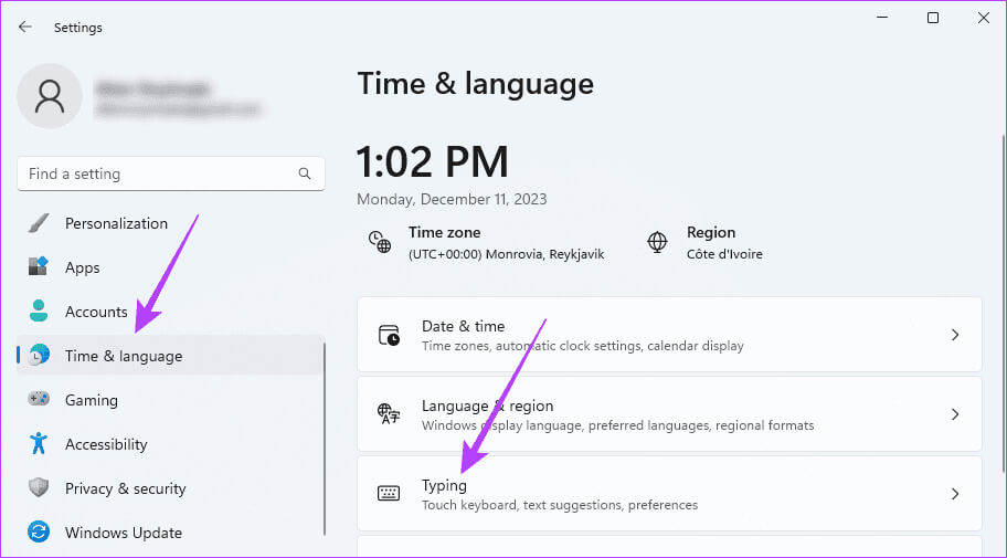 Settings-Typing-option أفضل 5 طرق لتعطيل النصائح والاقتراحات على Windows 11