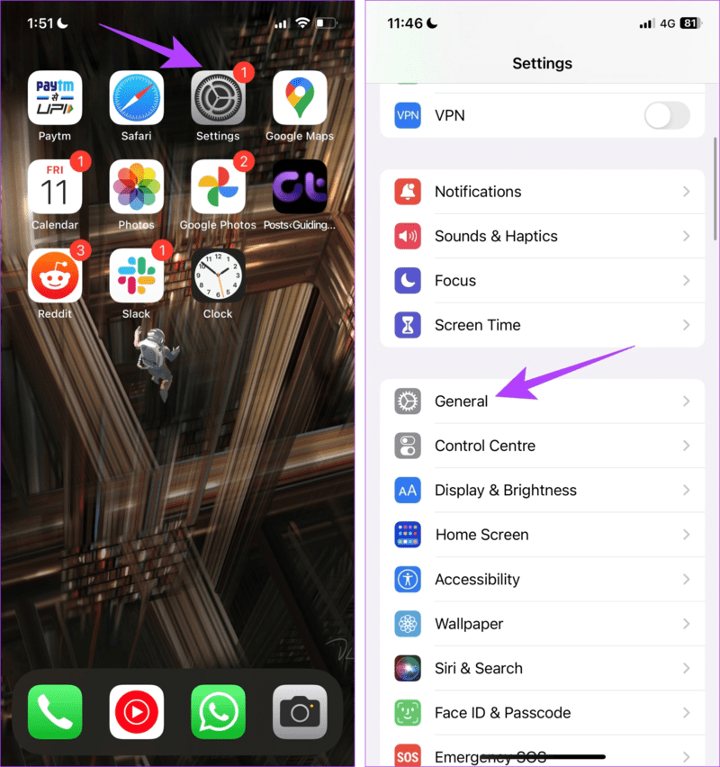 Settings-and-General 7 طرق لإصلاح تعطل تطبيق Shortcuts على iPhone