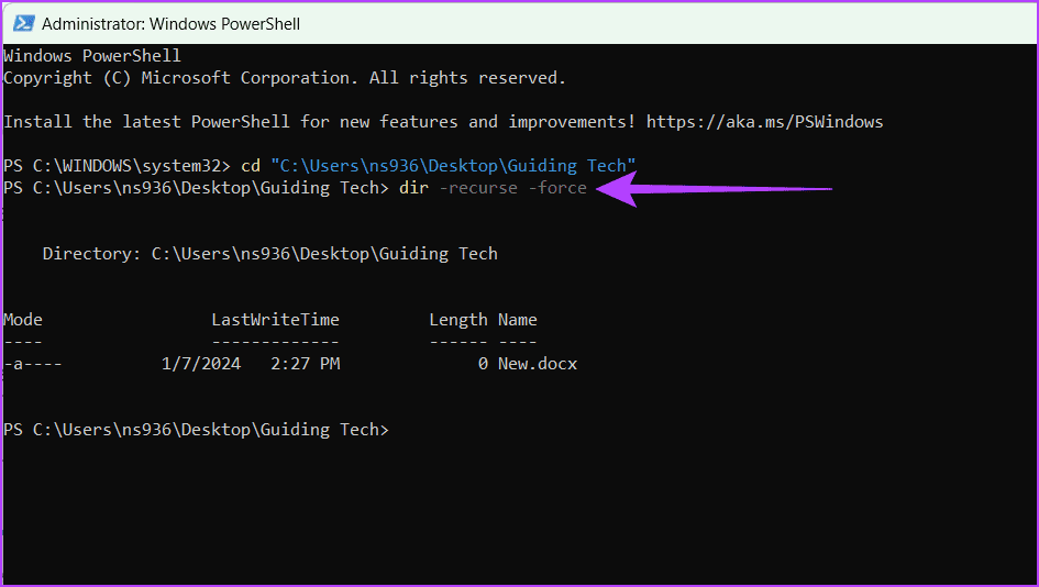 Show-all-hidden-files-and-folders-in-Powershell كيفية إظهار الملفات والمجلدات المخفية في Windows 11
