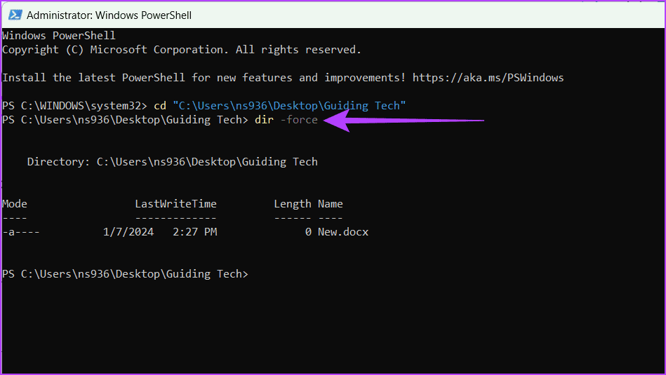 Show-hidden-files-and-folders-in-PowerShell كيفية إظهار الملفات والمجلدات المخفية في Windows 11