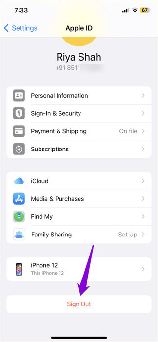 Sign-Out-of-Apple-ID-on-iPhone-3-474x1024-1 أفضل 7 إصلاحات لمشكلة توقف iPhone عند تنزيل الرسائل من iCloud