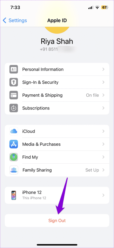 Sign-Out-of-Apple-ID-on-iPhone-3-710x1536-1 أفضل 6 إصلاحات لعدم ظهور أسماء جهات الاتصال للمكالمات الواردة على iPhone