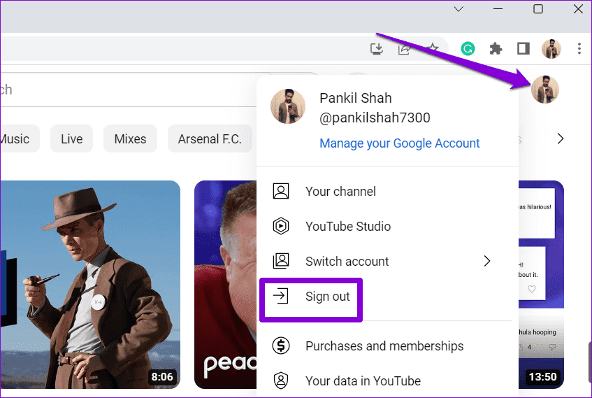 Sign-Out-of-YouTube-on-Desktop أفضل 10 إصلاحات لعدم إمكانية نشر التعليقات على مقاطع الفيديو على YouTube