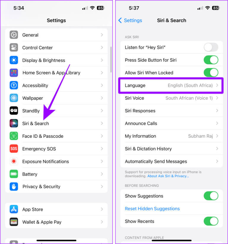 Siri-Search-Settings-iPhone-1-768x820-1 كيفية تغيير كلمة تنبيه Siri من "Hey Siri" إلى "Siri" على جميع الأجهزة
