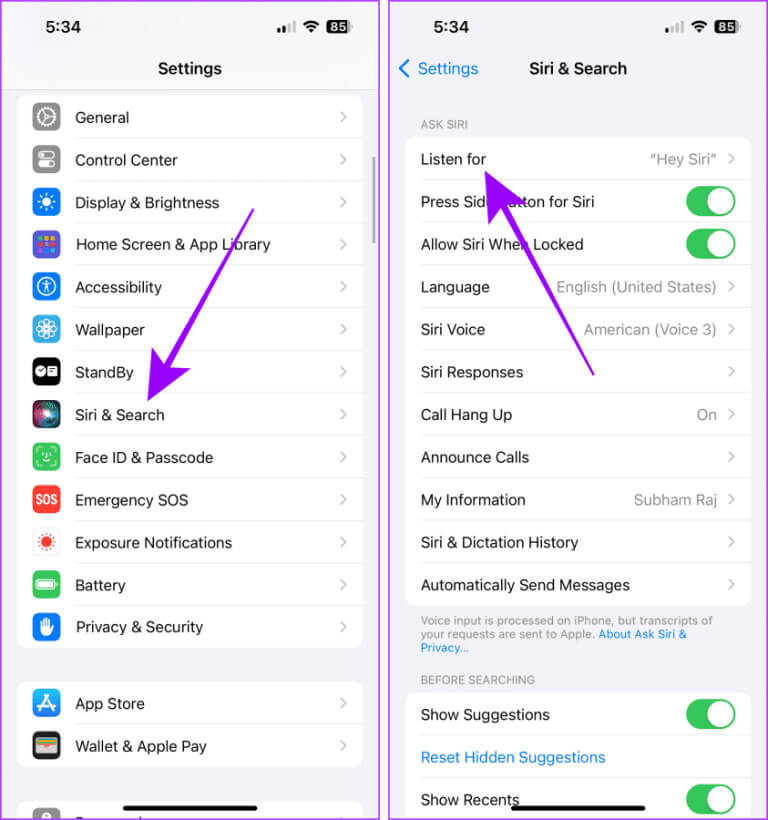 Siri-Search-Settings-iPhone-768x820-1 كيفية تغيير كلمة تنبيه Siri من "Hey Siri" إلى "Siri" على جميع الأجهزة