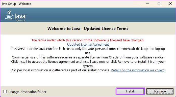 Start-Java-Install-1 كيفية إصلاح خطأ "تعذر تحديد موقع Java Runtime".
