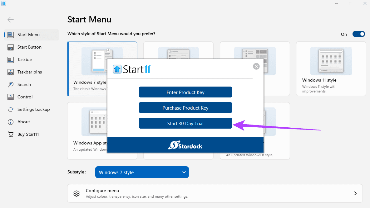 Start-start11-trial أفضل 7 طرق لجعل Windows 11 يبدو مثل Windows 10