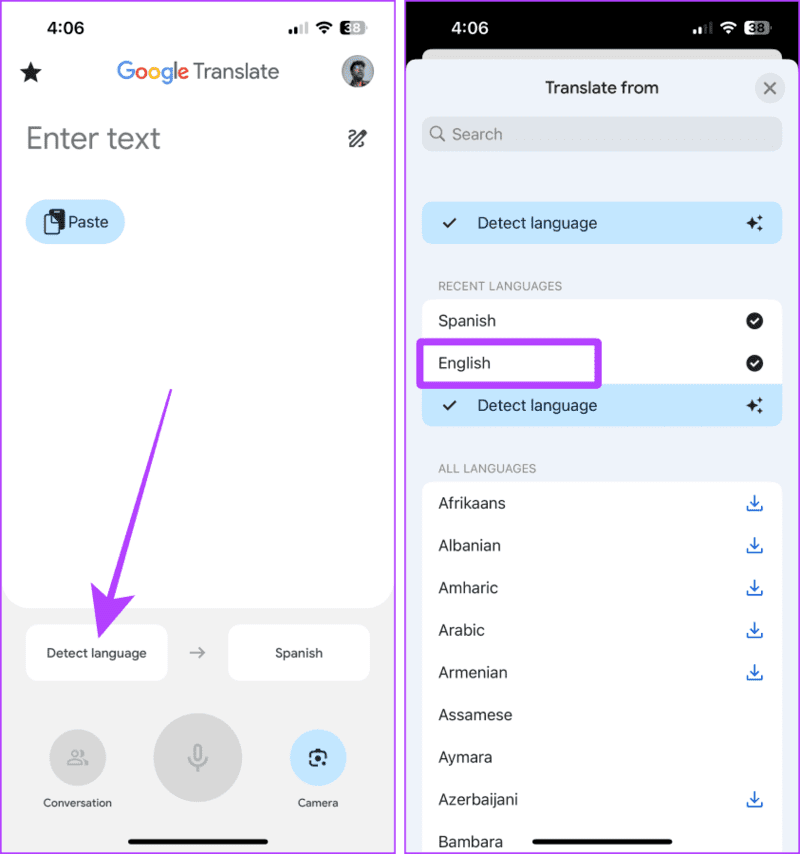 Tap-and-Select-your-Primary-Language كيفية استخدام تطبيق Google Translate على iPhone
