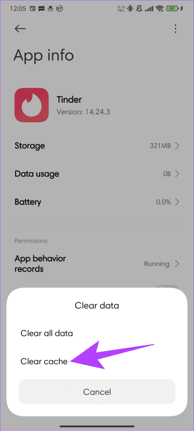 Tap-clear-cache-to-confirm 5 طرق لإصلاح خطأ "عدد كبير جدًا من محاولات تسجيل الدخول" في Tinder