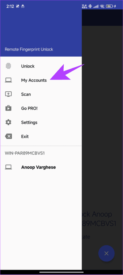 Tap-my-accounts كيفية فتح جهاز الكمبيوتر Windows عن بعد باستخدام ماسح بصمات الأصابع على Android