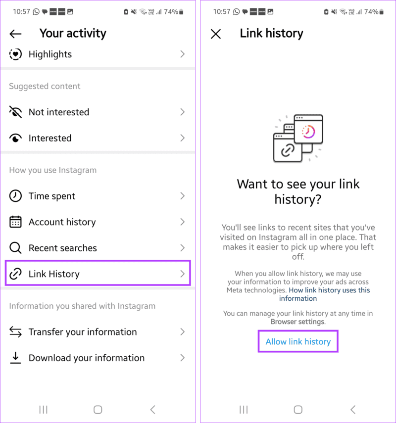 Tap-on-Allow-Link-History-1-1916x2048-1 كيفية إيقاف تشغيل سجل الروابط على Instagram