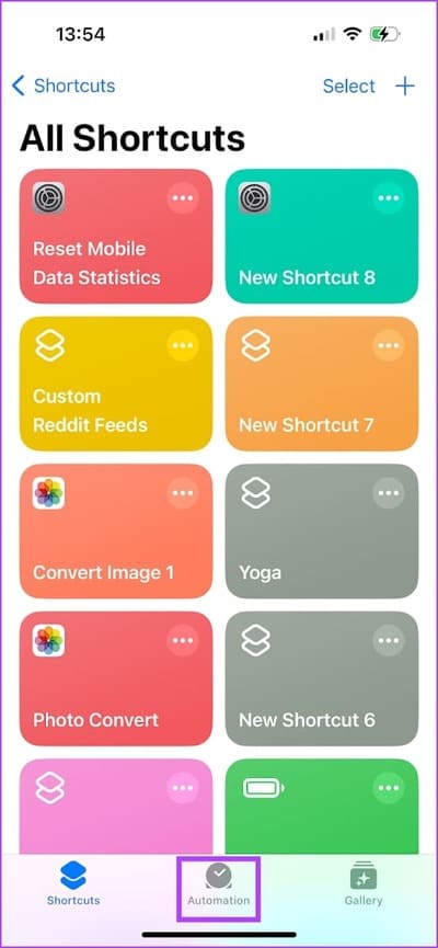 Tap-on-Automation-Tab كيفية التحقق من استخدام البيانات شهريًا أو يوميًا على iPhone