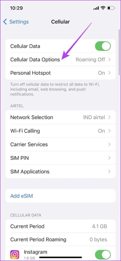 Tap-on-Cellular-Data-Options 10 إصلاحات لمشكلة "الشبكة الخلوية غير متاحة للمكالمات الصوتية" على الهاتف