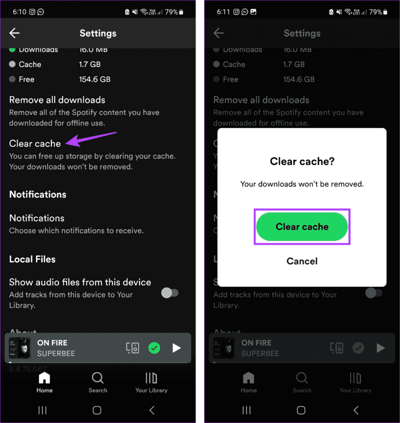 Tap-on-Clear-Cache-5 8 طرق لإصلاح ظهور الشاشة السوداء على أي جهاز عند استخدام Spotify